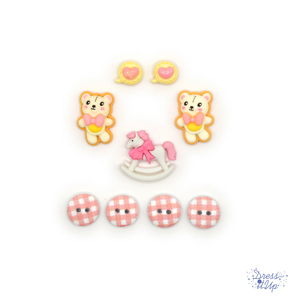 Baby Girl Snuggles Nursery Pink Themed Button Pack