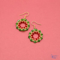 Beaded Christmas Wreath Dangle Earrings