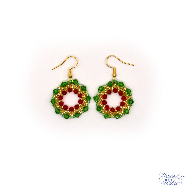 Beaded Christmas Wreath Dangle Earrings