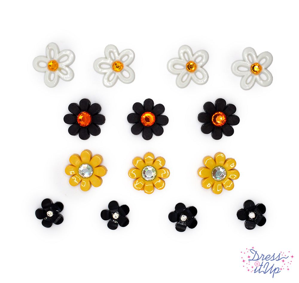 Boo-tiful Flowers Yellow Black Orange Flower Buttons