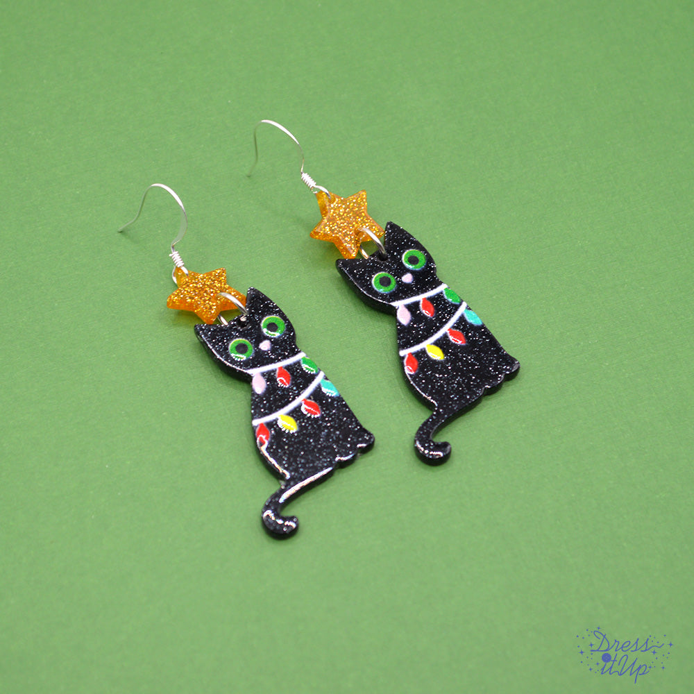 Christmas Cat Earrings Holiday Animal Jewelry