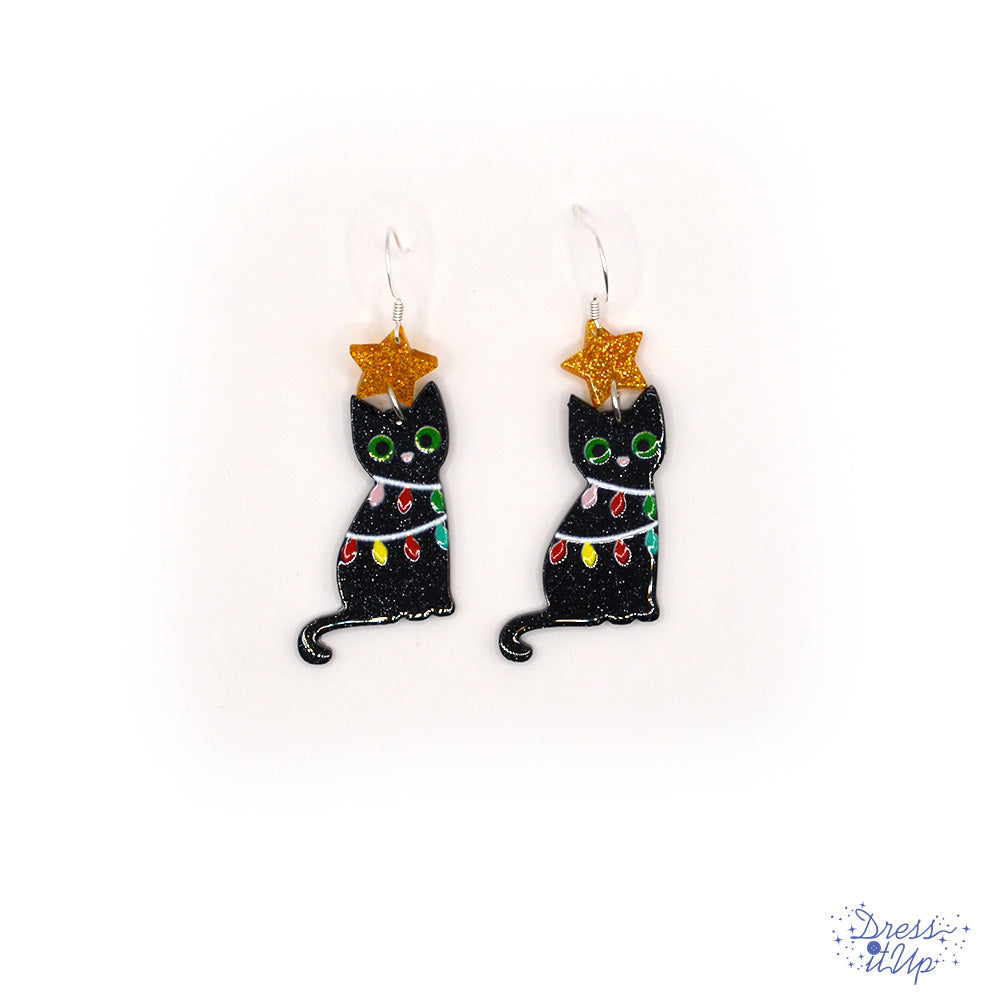 Christmas Cat Earrings Holiday Animal Jewelry