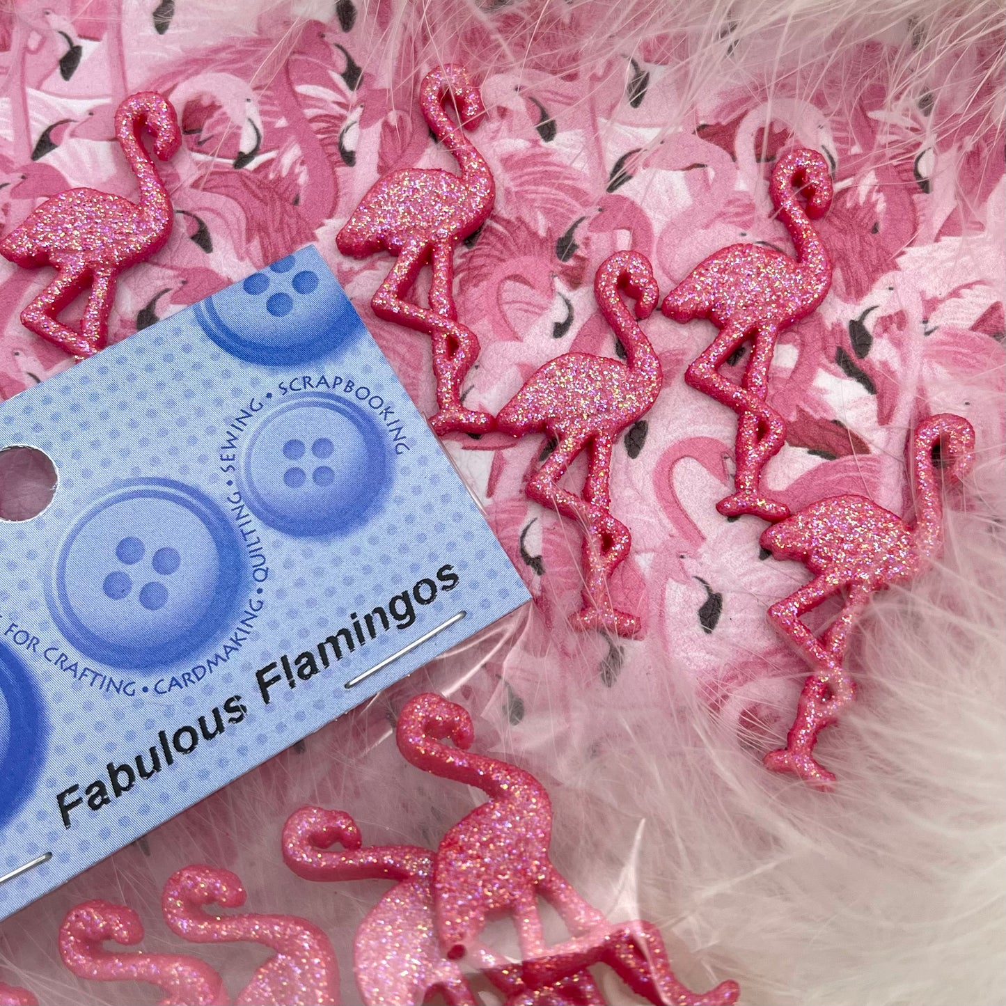 Fabulous Flamingos Pink Glitter Animal Bird Buttons