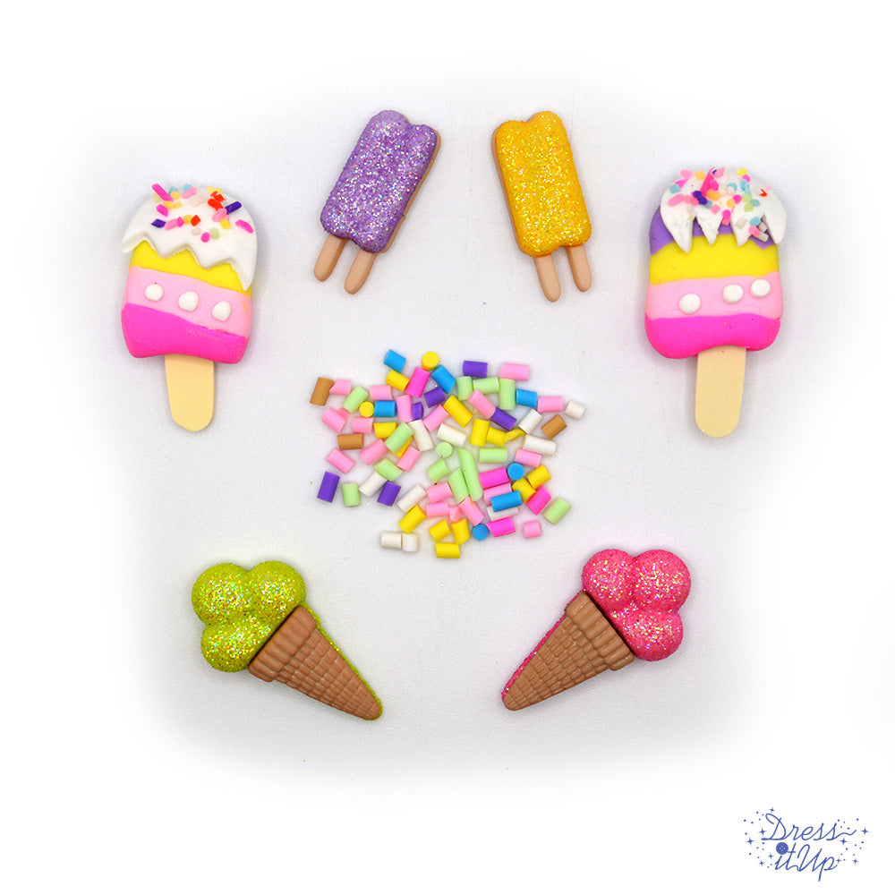 Ice Cream N' Sprinkles Summer Themed Buttons and Embellishments