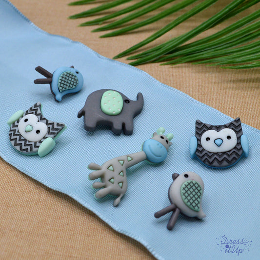 Jungle Baby Blue Green Grey Baby Animal Buttons