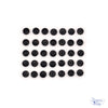 6mm round black buttons on a white background. Buttons made for sewing projects. 