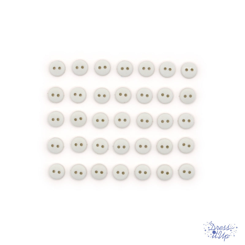 6mm round white buttons on a white background. Buttons made for sewing projects. 