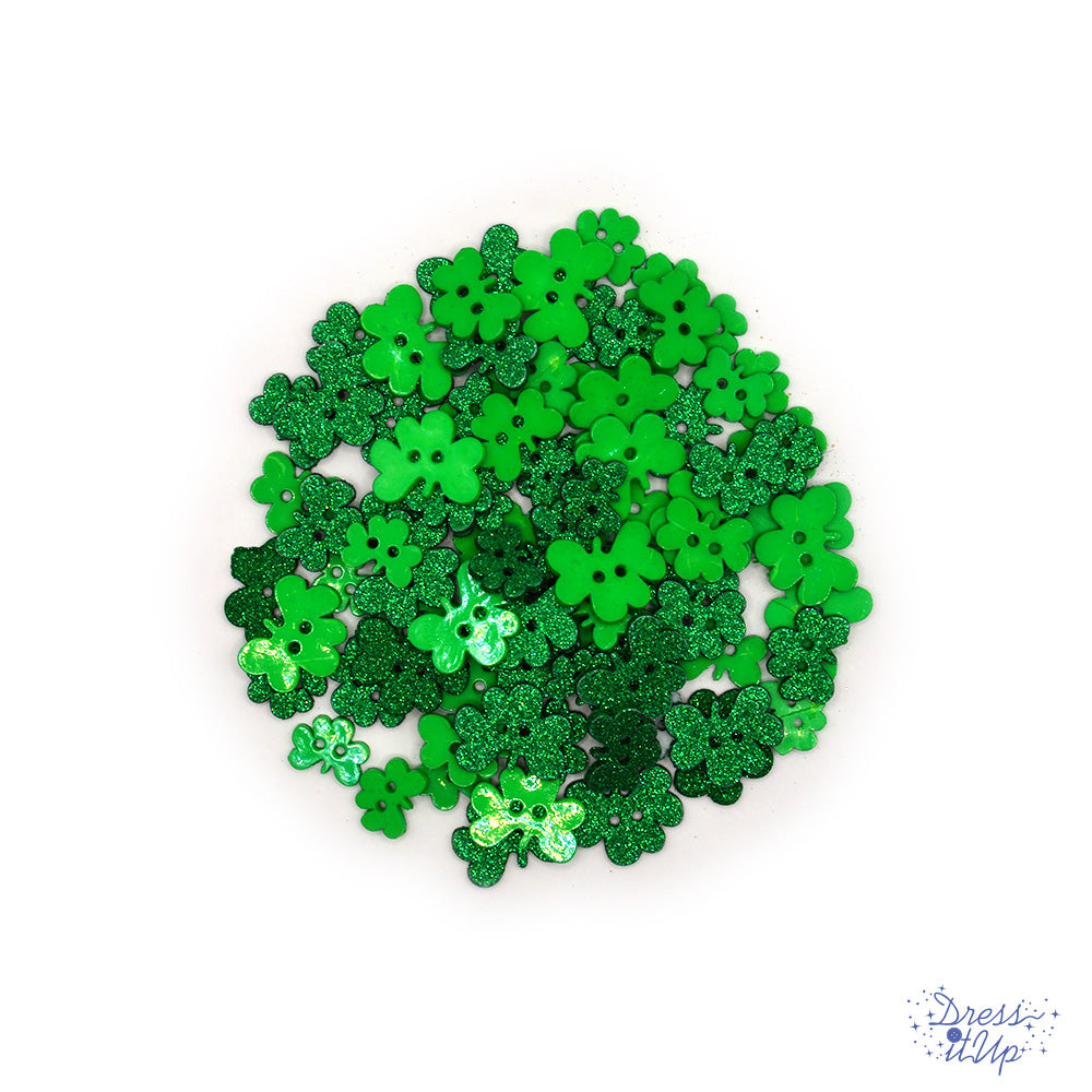 Clover Patch Button Value Pack 80pcs Green 2-Hole St. Patricks Day Holiday Themed Buttons