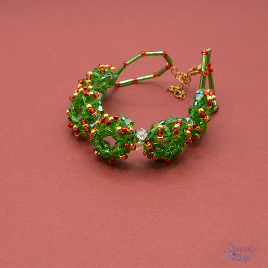 Holiday Wreath Seed Bead Bracelet