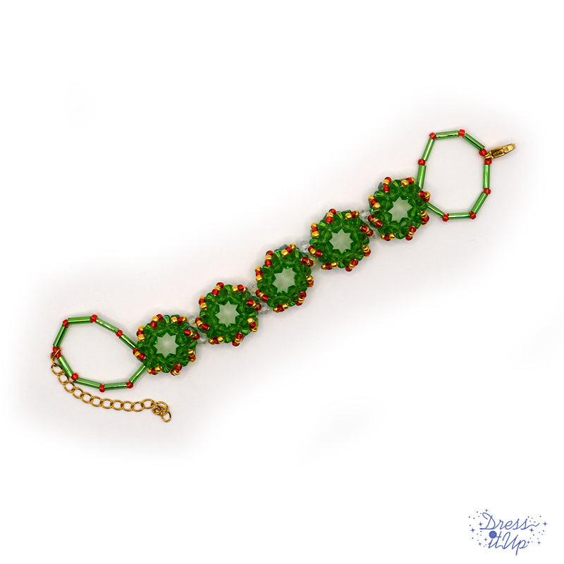 Holiday Wreath Seed Bead Bracelet