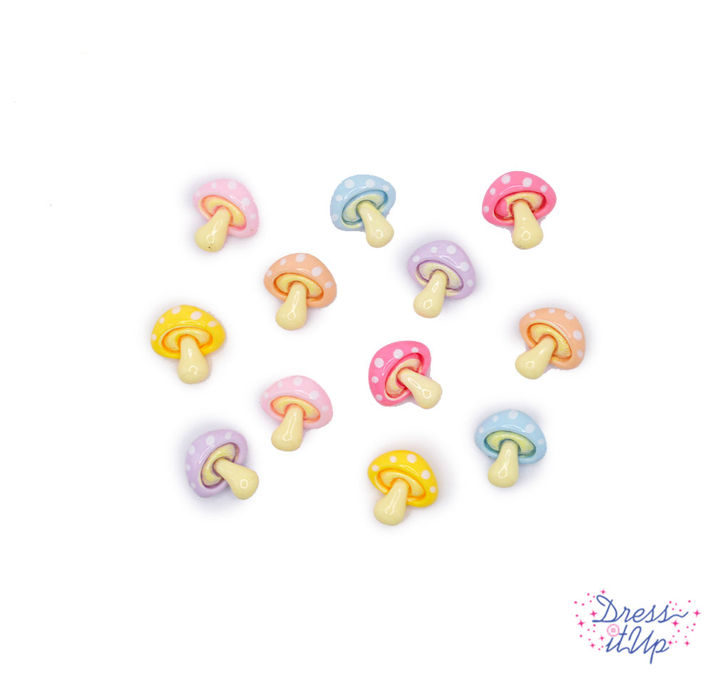 Assorted flat-back resin pastel mushrooms for embellishing crafts