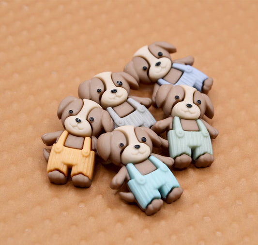 craft embellishments shaped like dogs in overalls for sewing and crafting projects