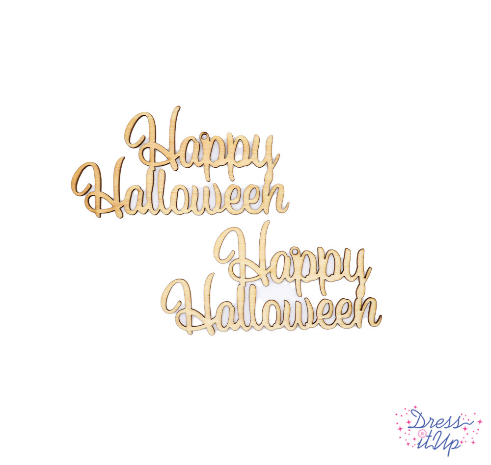 2 lightweight wood script happy halloween signs for crafting, painting, school crafts, kid friendly