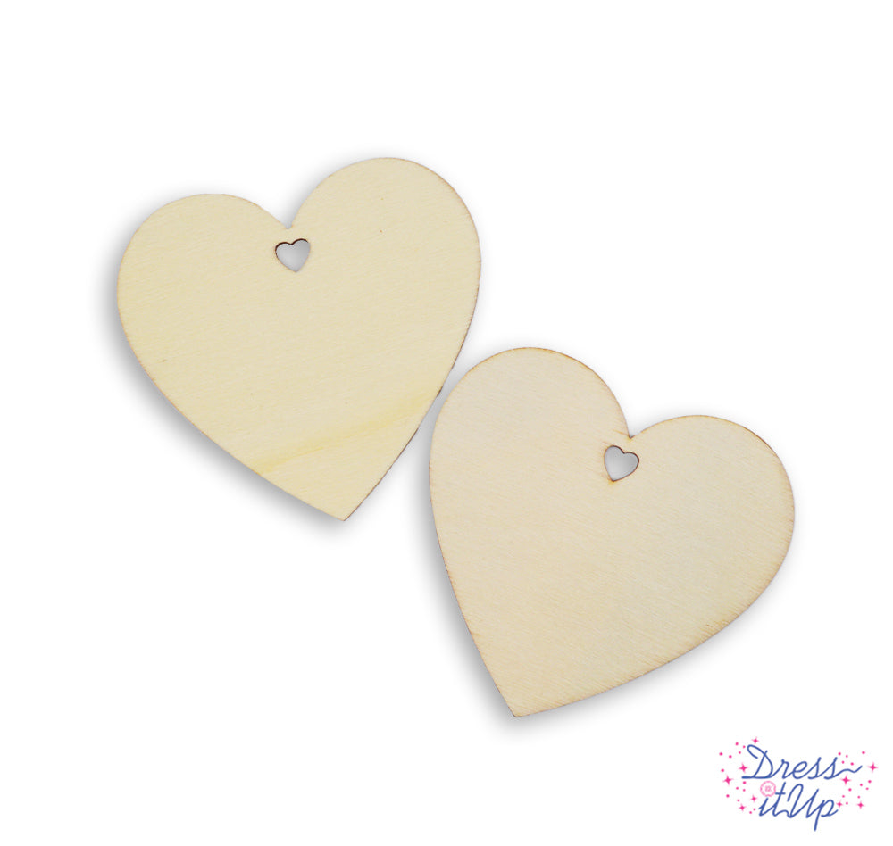 2 lightweight wood heart signs with small heart cutout for crafting, painting, school crafts, kid friendly