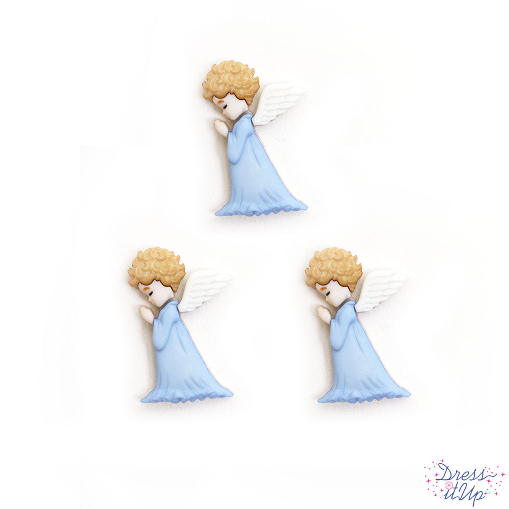 6 shank-back button embellishments pack with praying angels in light blue