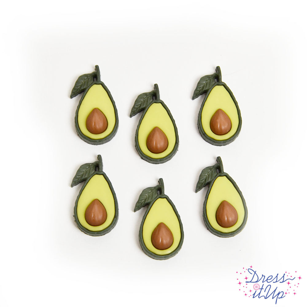 6 shank-back button embellishments pack with realistic avocados