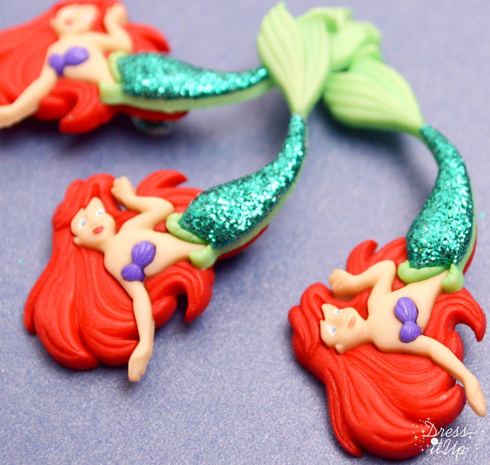 3 shank-back button embellishments pack with glitter ariel swimming