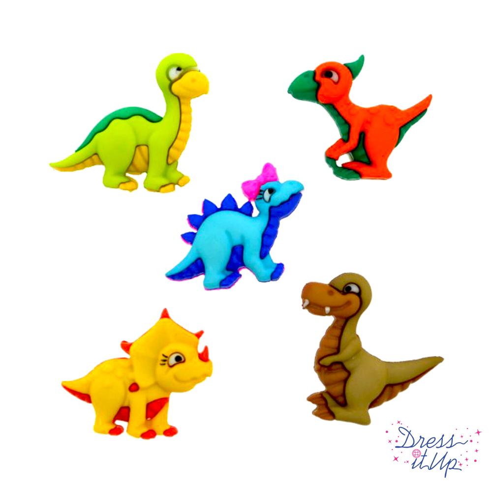 Five dinosaur craft buttons in right colors for kid crafts