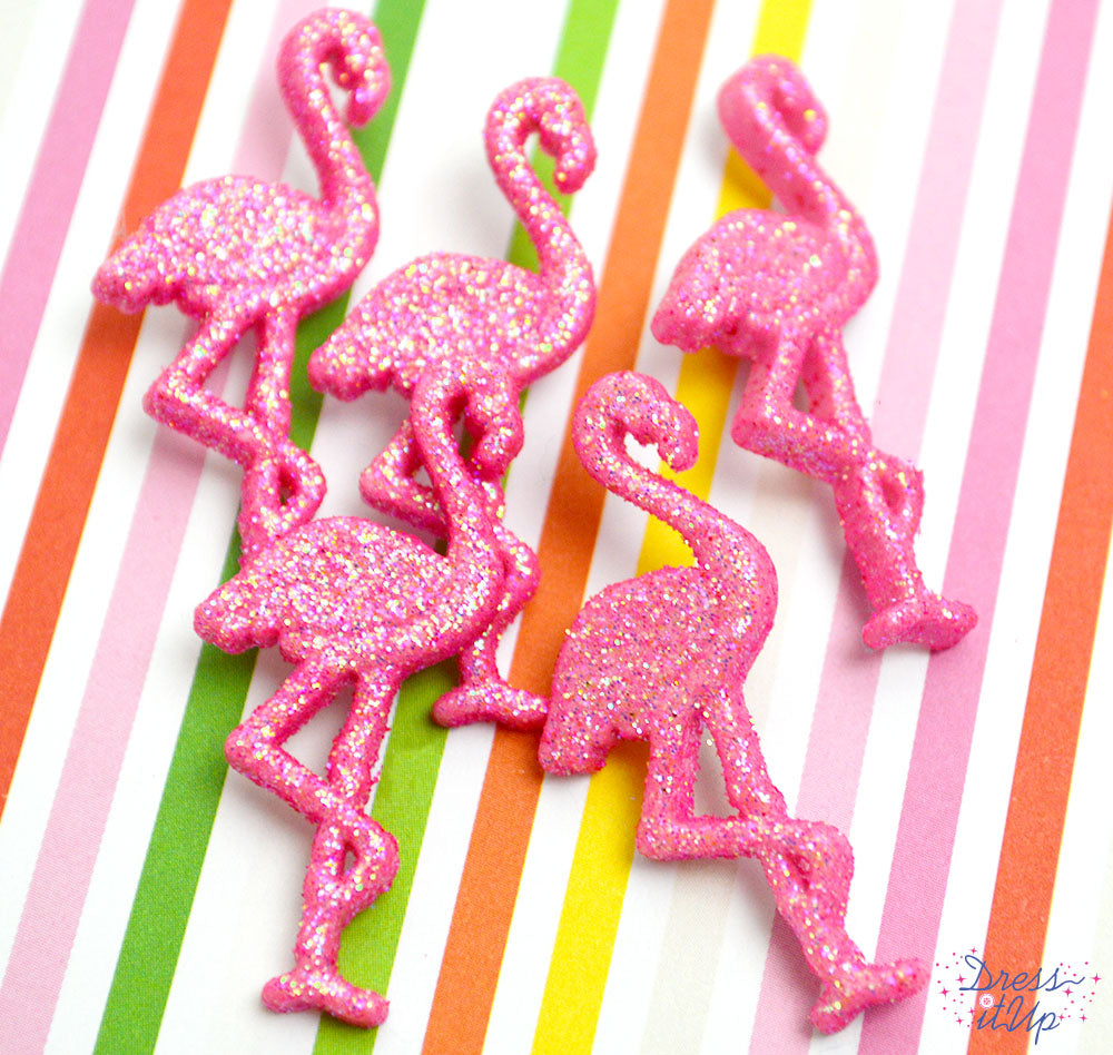 Fabulous Flamingos Pink Glitter Animal Bird Buttons