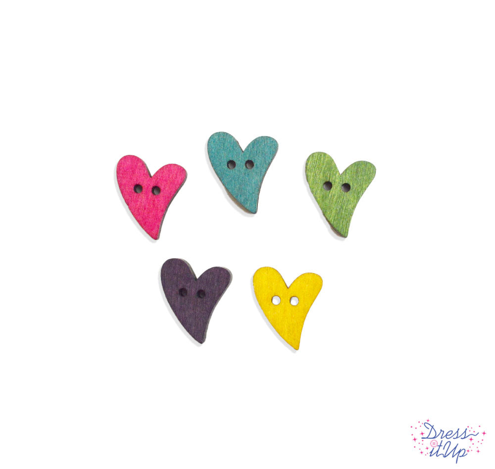 Wood Buttons in Funky Hearts