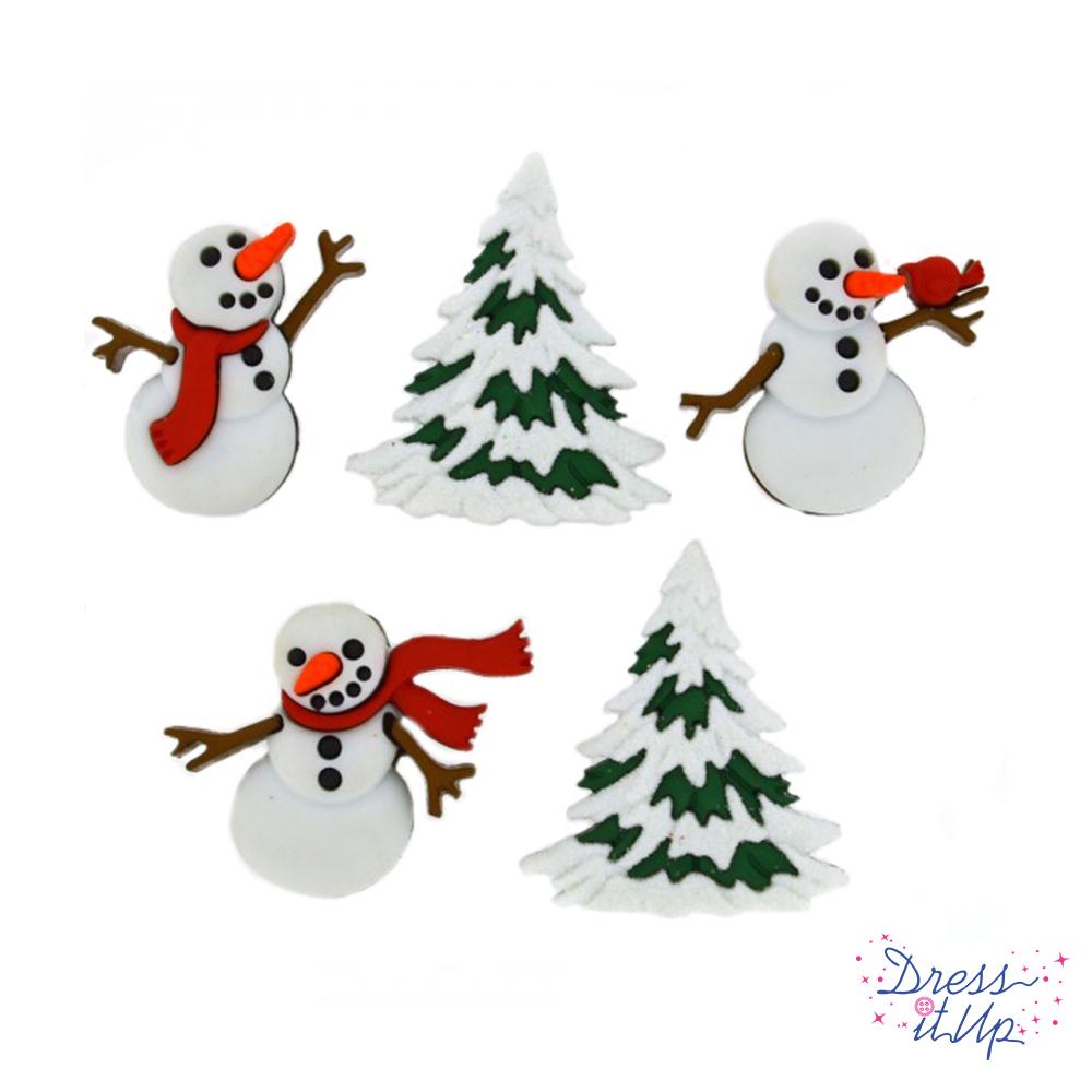 Snowman and snow cover tree loop-back buttons for winter and christmas crafting projects