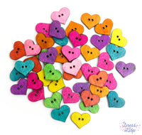 Wood Buttons in Rainbow Hearts